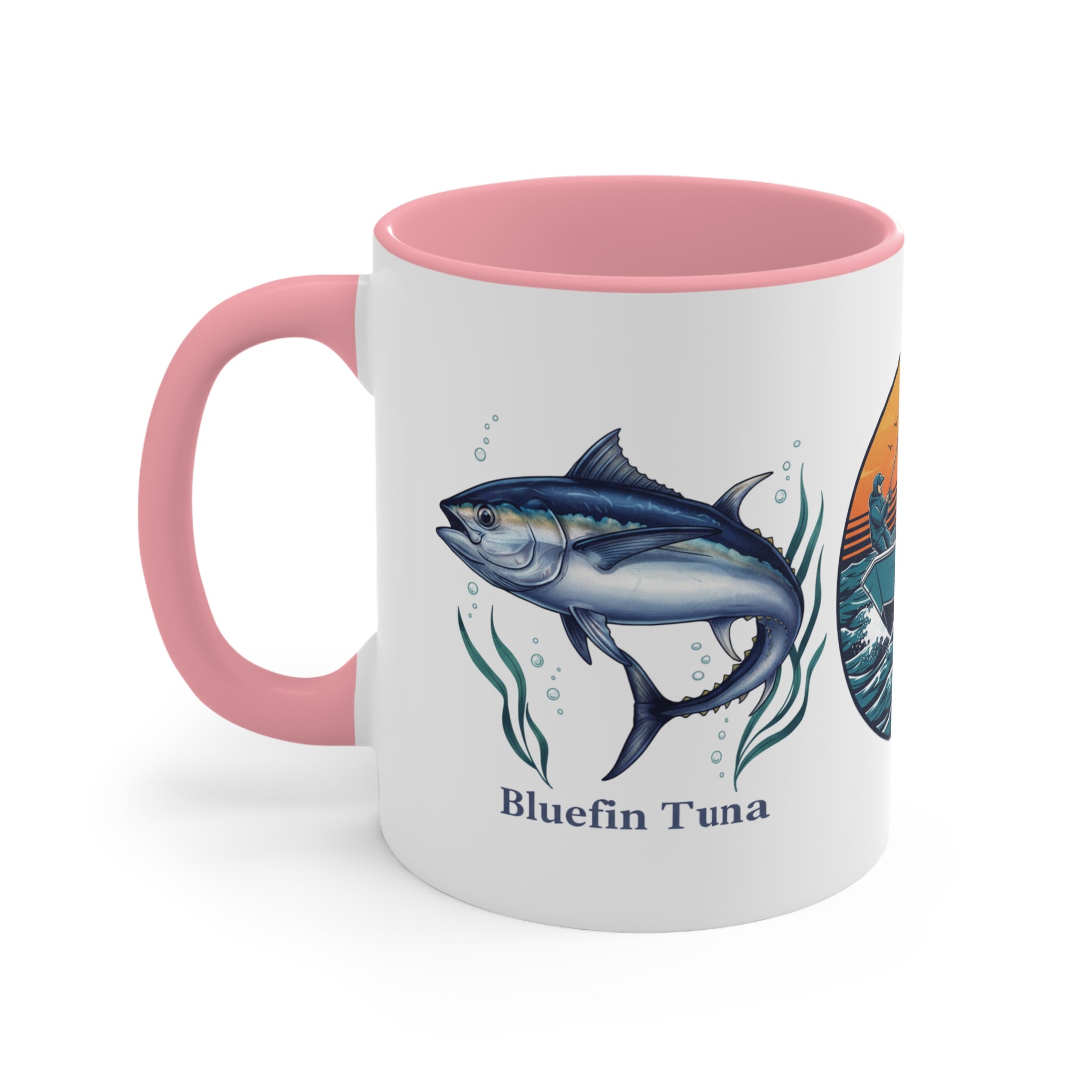 Accent Mug — Bluefin Tuna Fishing Ceramic Coffee Cup (Pink Accent)