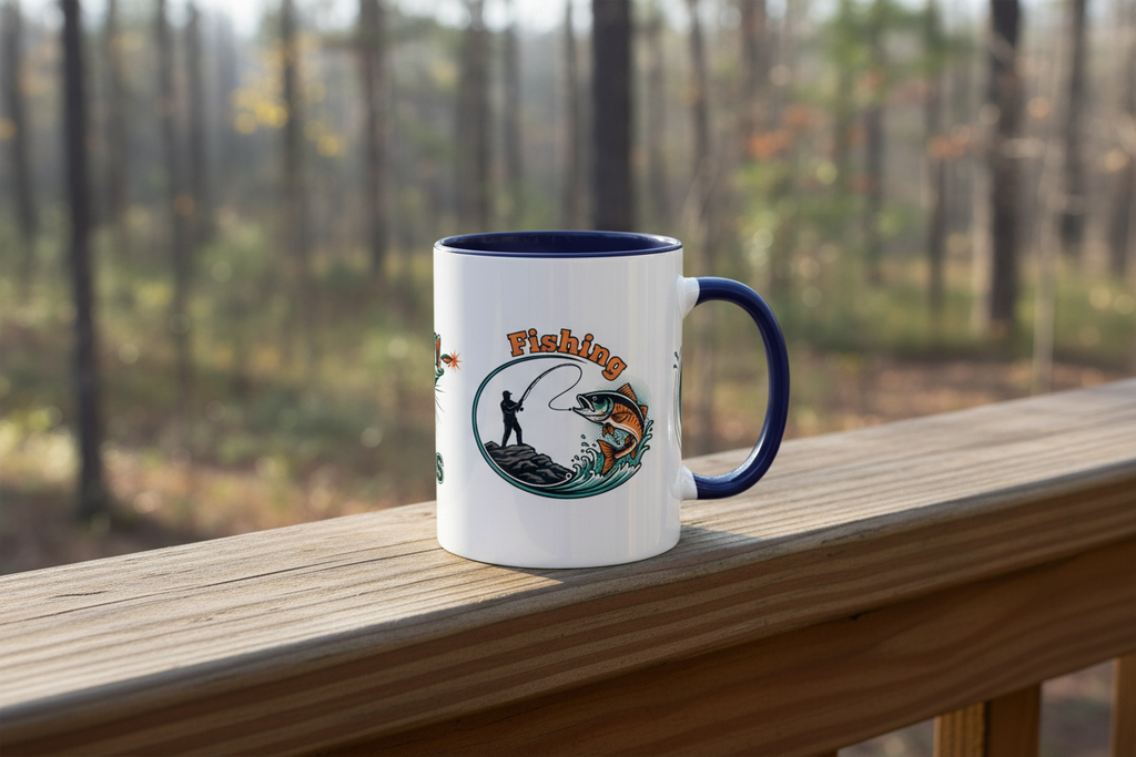 Fishing Mug — Animated Trout & Angler Coffee Cup (11/15oz)