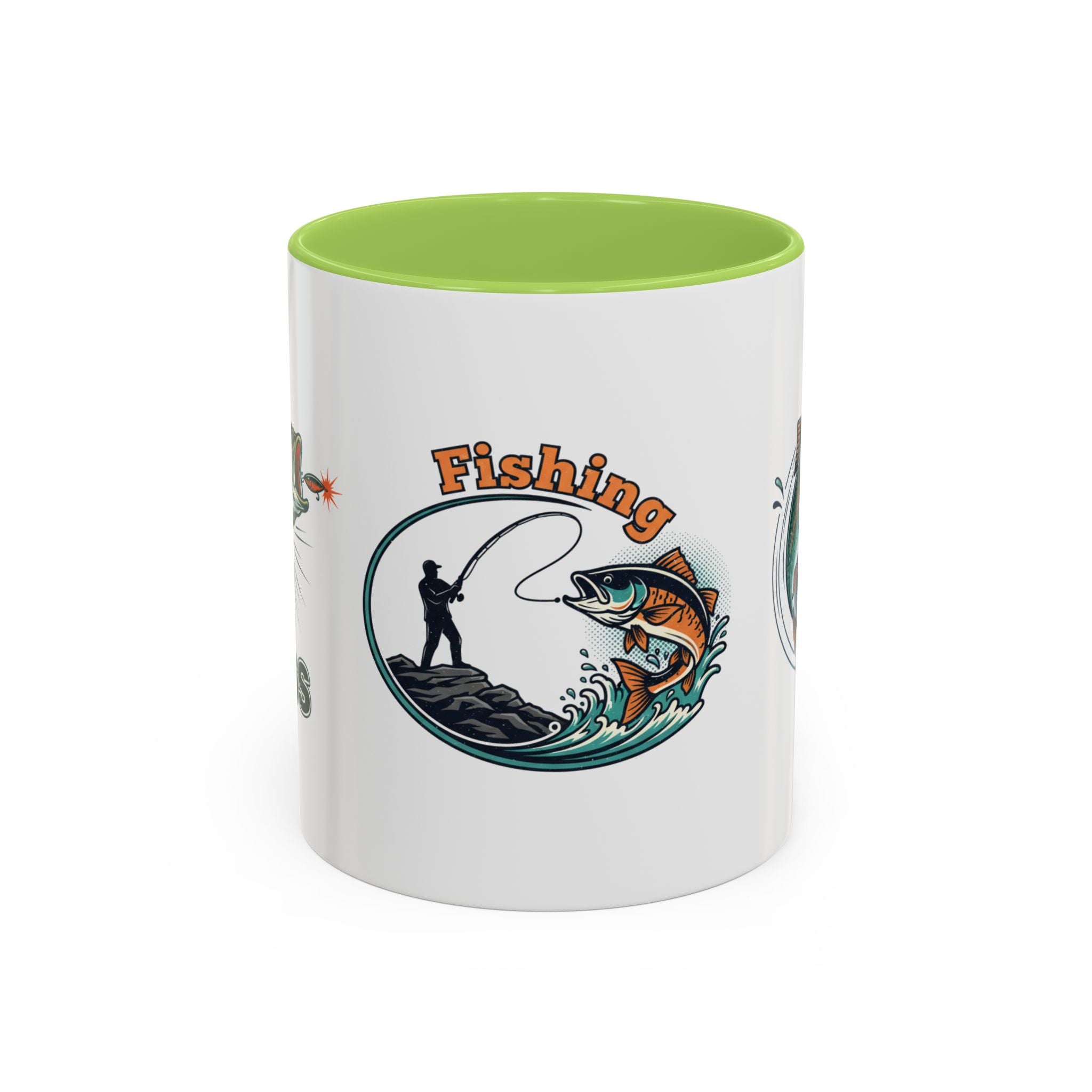 Fishing Mug — Animated Trout & Angler Coffee Cup (11/15oz)