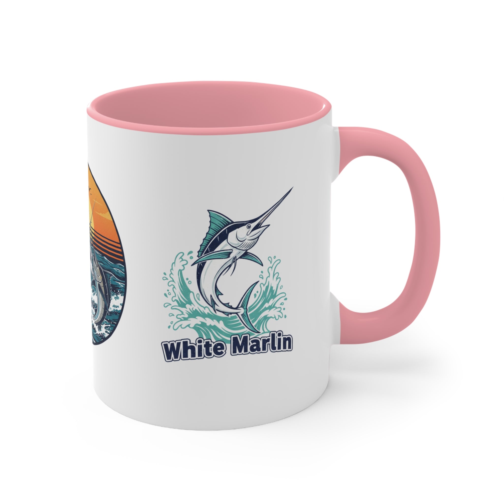 Accent Mug — Bluefin Tuna Fishing Ceramic Coffee Cup (Pink Accent)