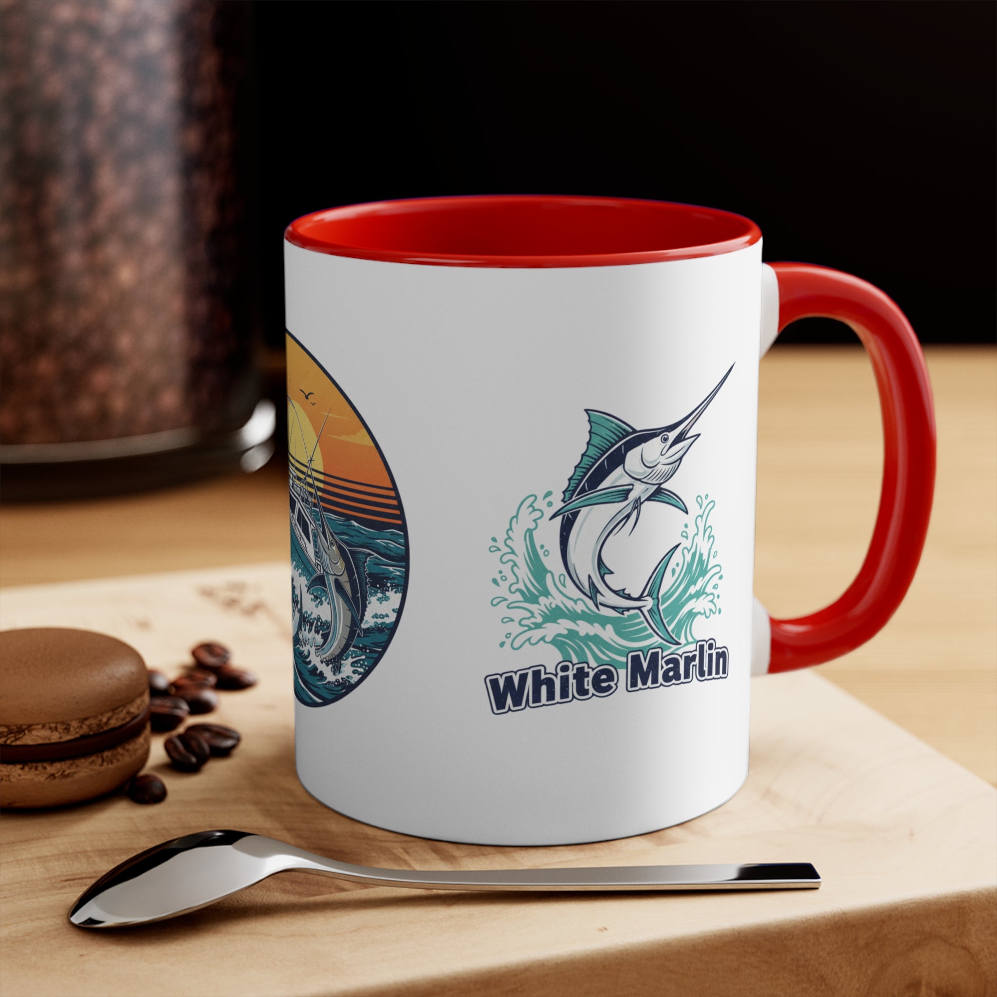 Accent Mug — Bluefin Tuna Fishing Ceramic Coffee Cup (Pink Accent)