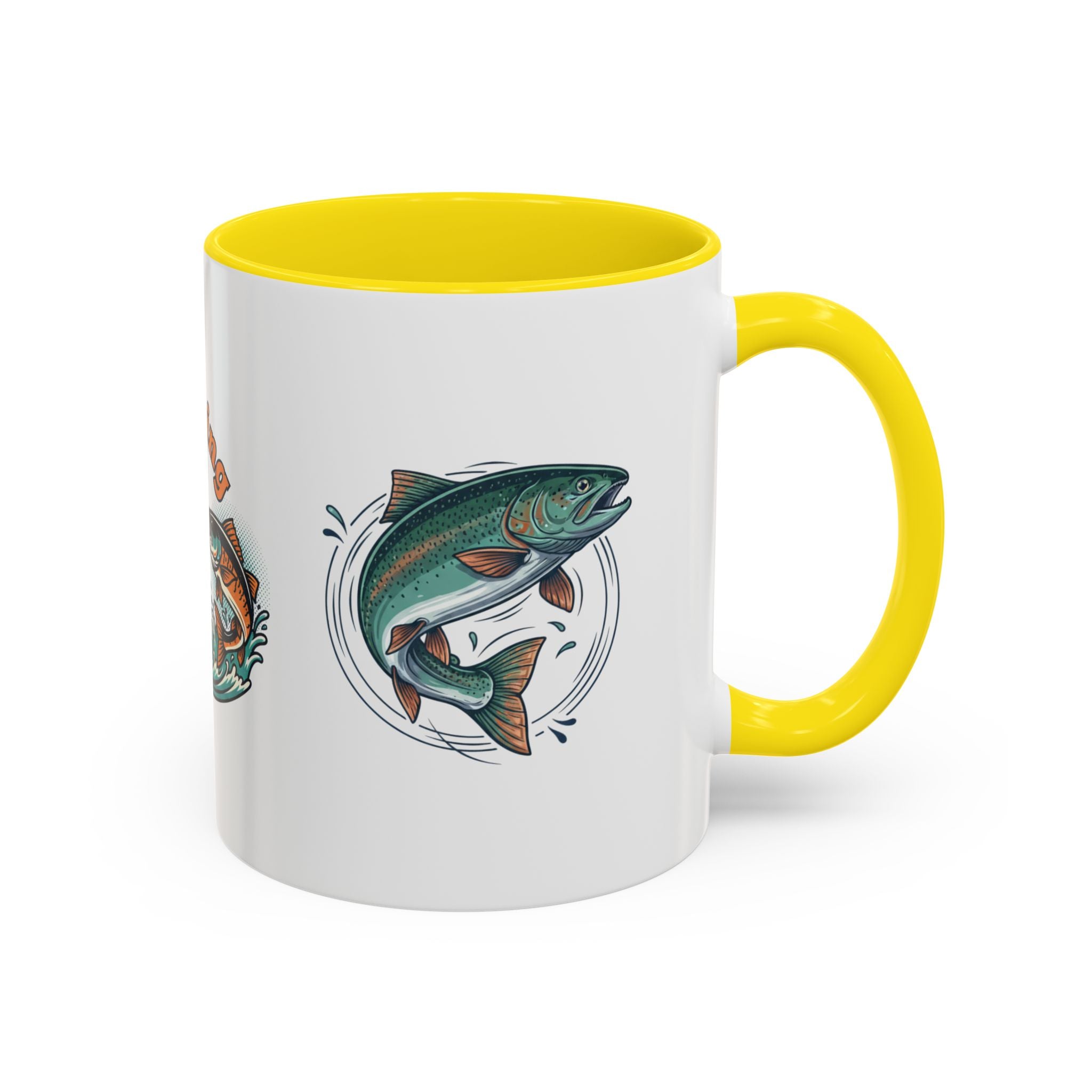 Fishing Mug — Animated Trout & Angler Coffee Cup (11/15oz)