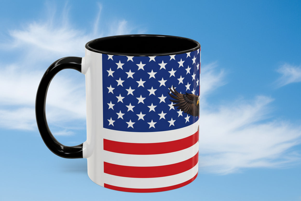 American Flag Mug with Bald Eagle – Patriotic Coffee Cup (11/15oz)