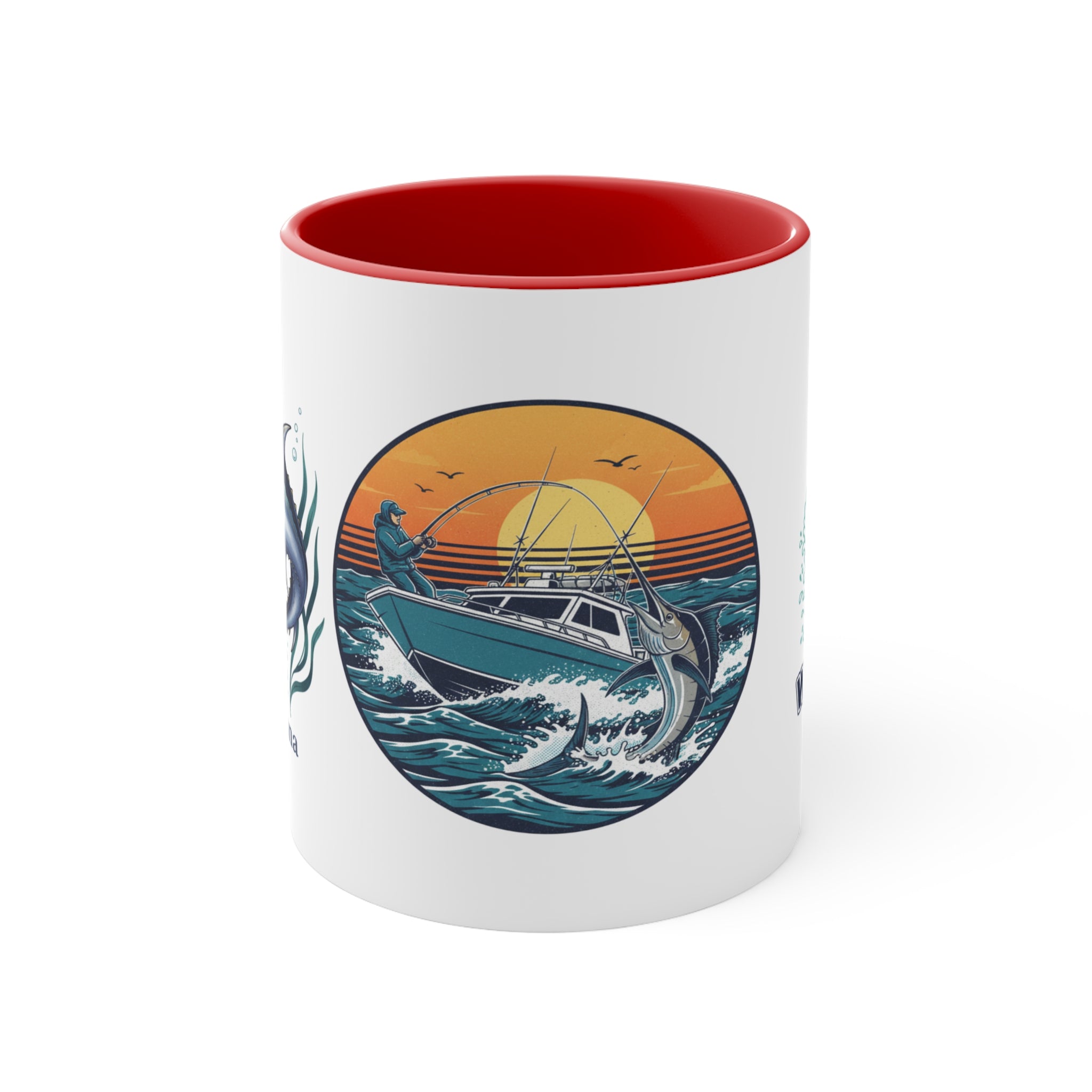 Accent Mug — Bluefin Tuna Fishing Ceramic Coffee Cup (Pink Accent)