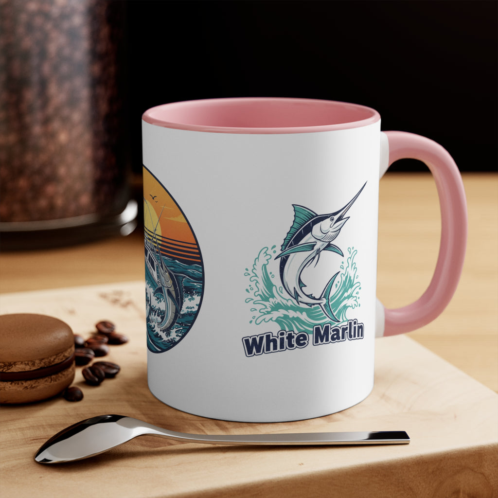 Accent Mug — Bluefin Tuna Fishing Ceramic Coffee Cup (Pink Accent)