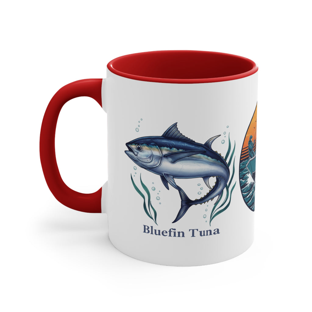 Accent Mug — Bluefin Tuna Fishing Ceramic Coffee Cup (Pink Accent)