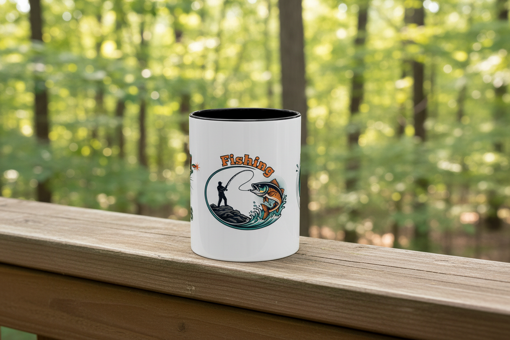Fishing Mug — Animated Trout & Angler Coffee Cup (11/15oz)
