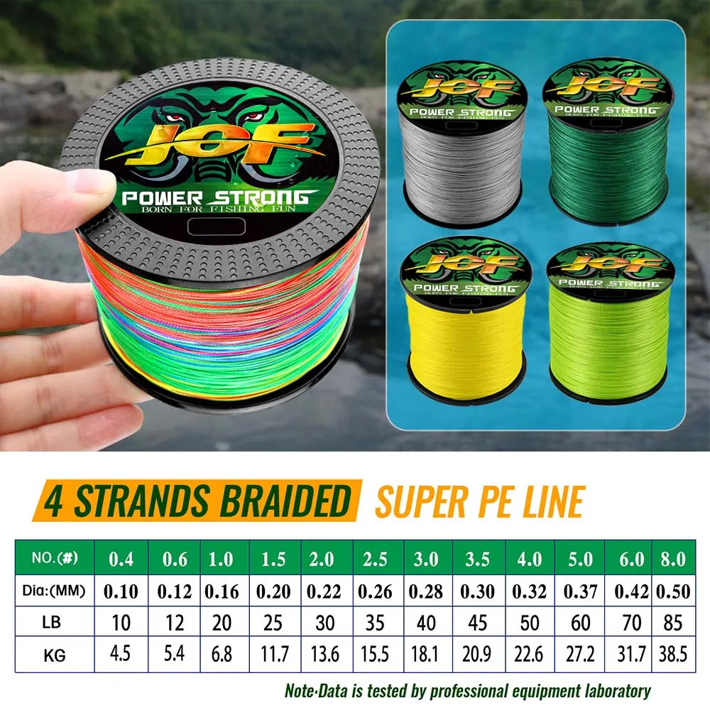 JOF Strands Braided Fishing Line – 6 Colors, 100M & 300M, 10–85LB