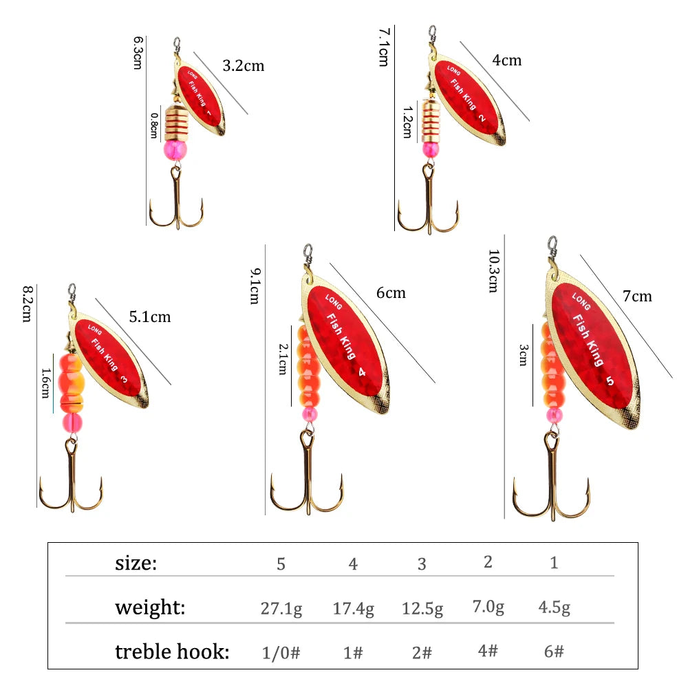 FlashSpinner Fishing Lures – 5 Sizes, 5 Colors, Realistic Flash & Hook