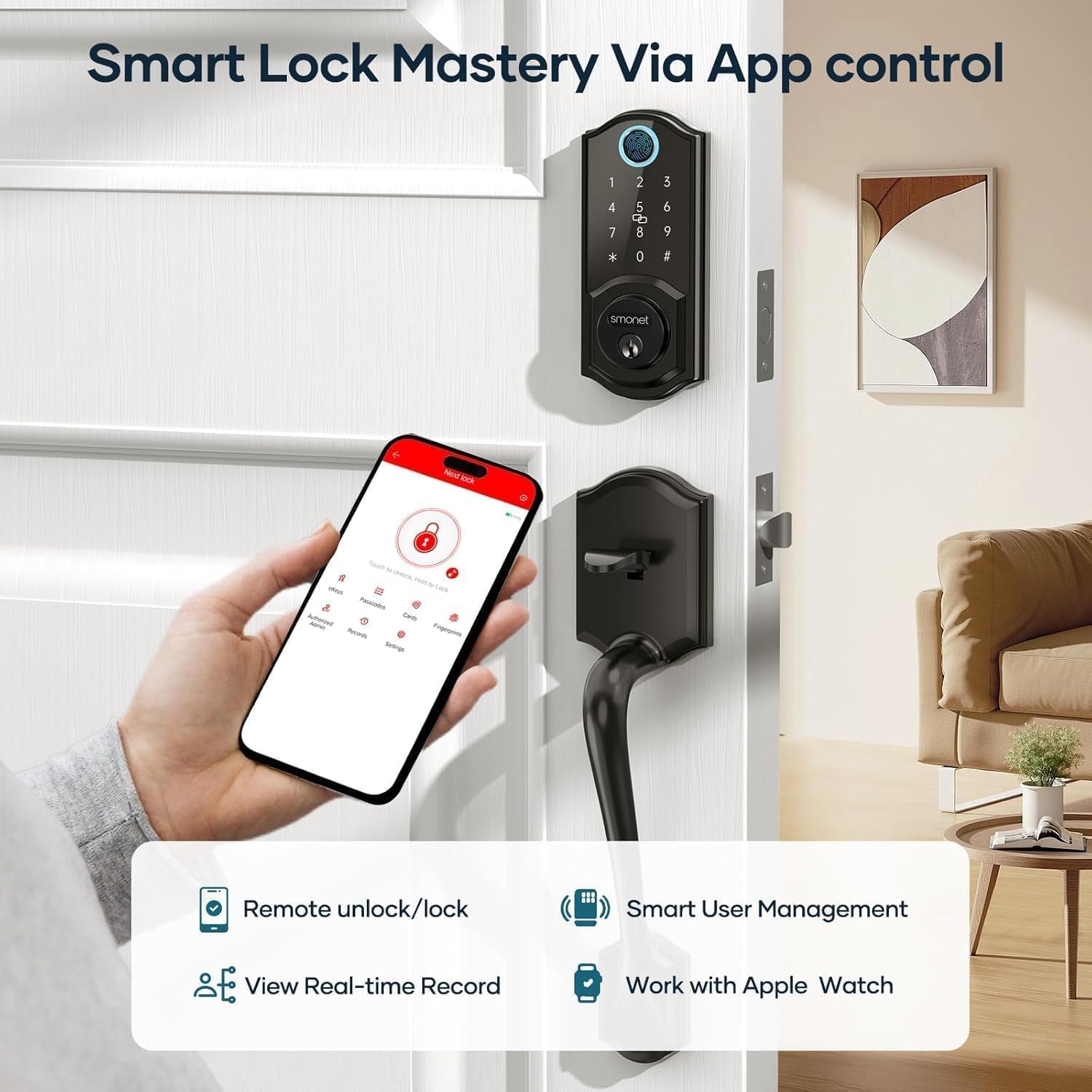 SmartKey Fingerprint Smart Lock - Keyless Entry Door Lock with App Control