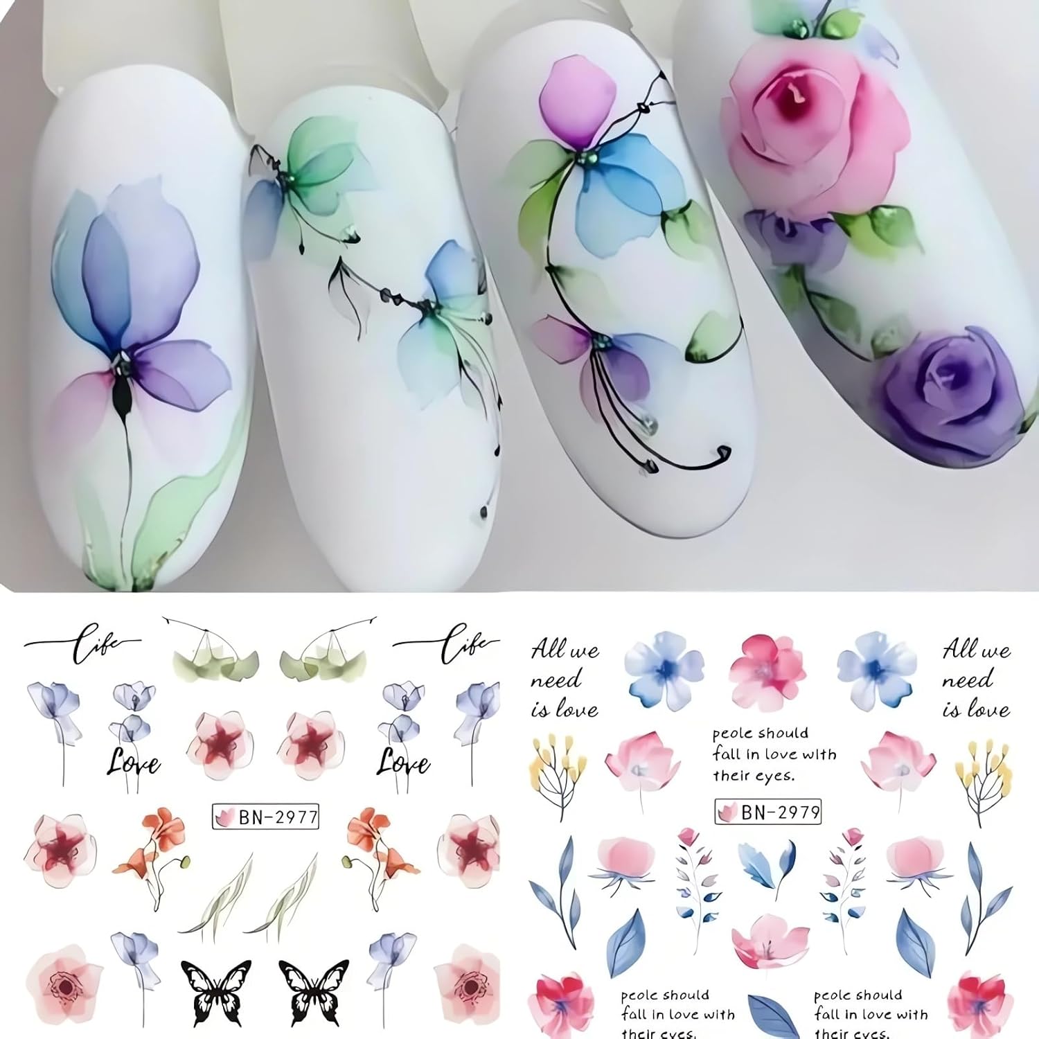 Bold Floral Nail Decals - Easy Apply Nail Art Stickers