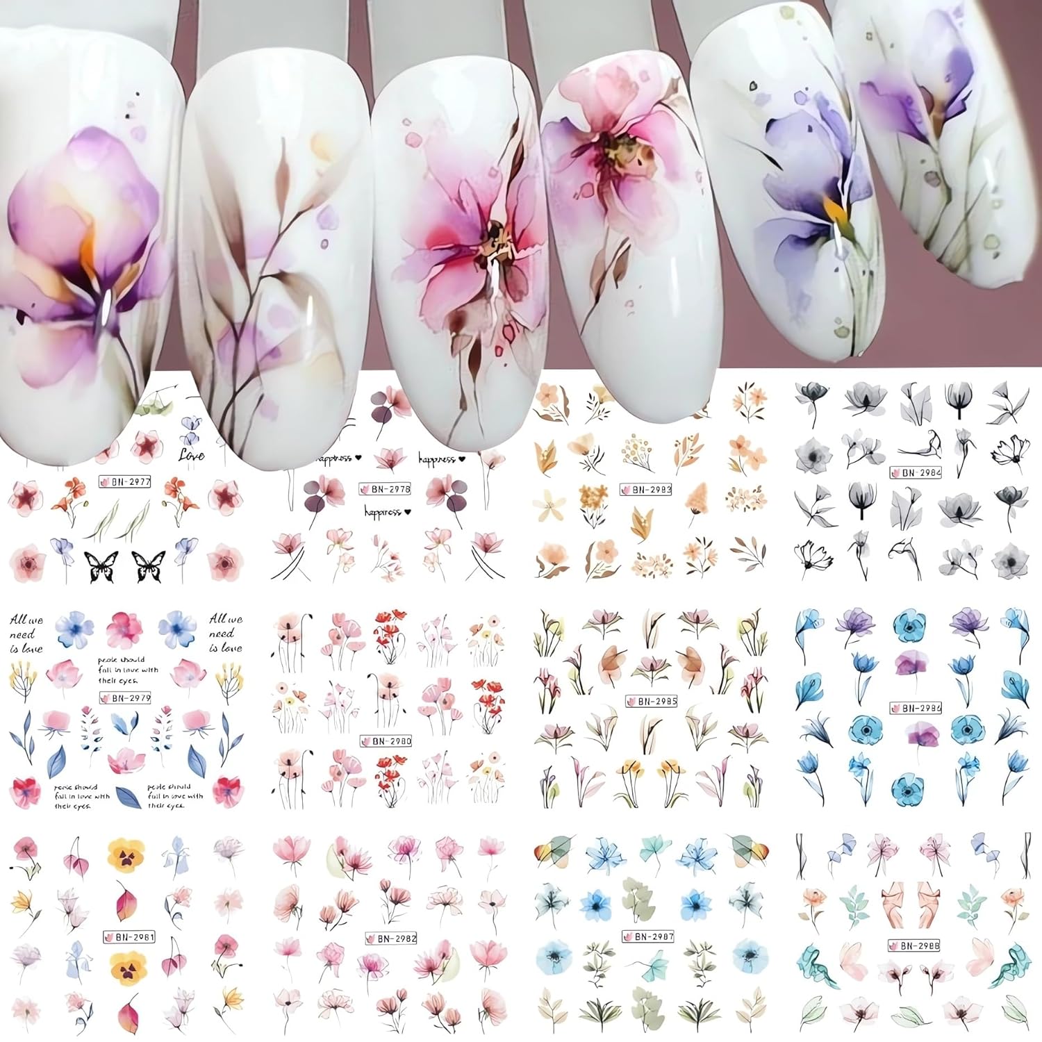 Bold Floral Nail Decals - Easy Apply Nail Art Stickers