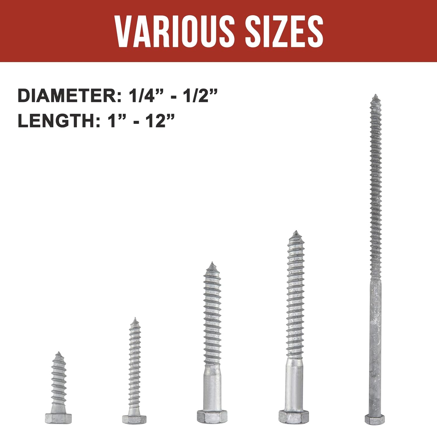 Galvanized Hex Lag Bolts - 1/2" x 8" (50 Pack)