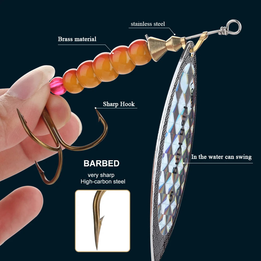 FlashSpinner Fishing Lures – 5 Sizes, 5 Colors, Realistic Flash & Hook