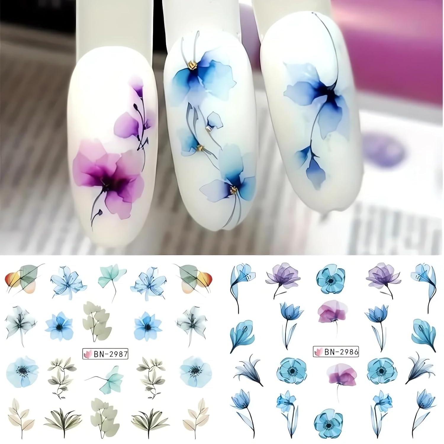 Bold Floral Nail Decals - Easy Apply Nail Art Stickers
