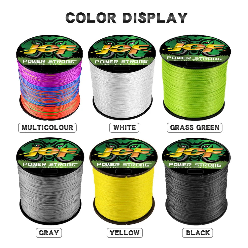 JOF Strands Braided Fishing Line – 6 Colors, 100M & 300M, 10–85LB
